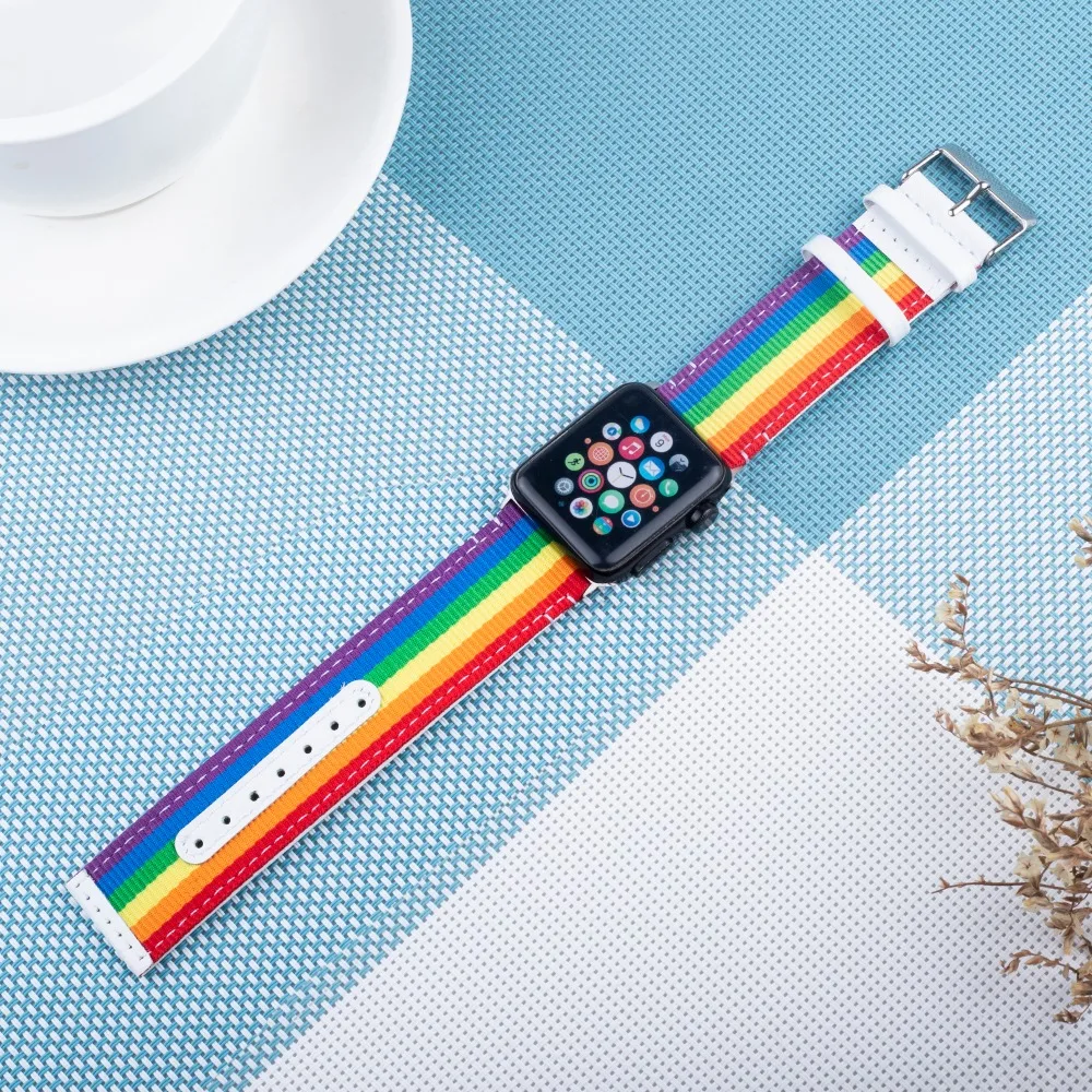 Нейлоновые ленты в радужную полоску для Apple Watch Series 5 4 3 2 1 ремешок с пряжкой iWatch