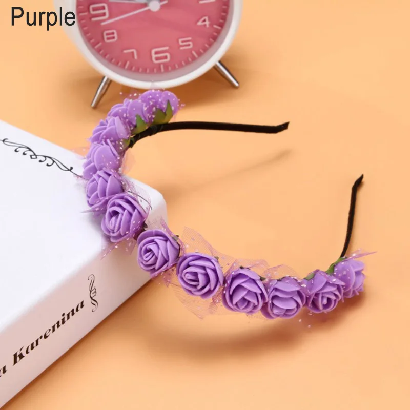 purple Новинка, Милые Детские ободки карамельного цвета из пены с цветами, венок, цветы, корона, головной убор, аксессуары для волос - Окраска металла: purple