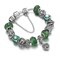 new charm green crystal tree of life beads braceletsbangles snake chain snap button women diy fit bracelet femme jewelry