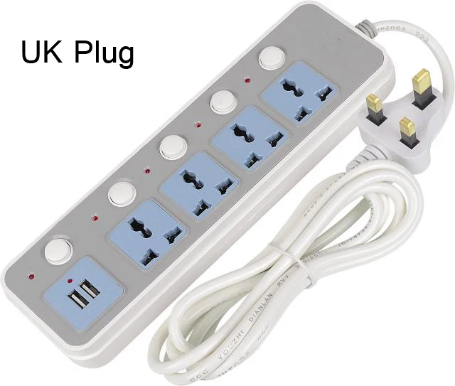 smart Мощность полосы 10 быстрой зарядки 2 USB Расширители Plug 4 Стандартный гнездо адаптера Великобритания ЕСудлинитель 2M