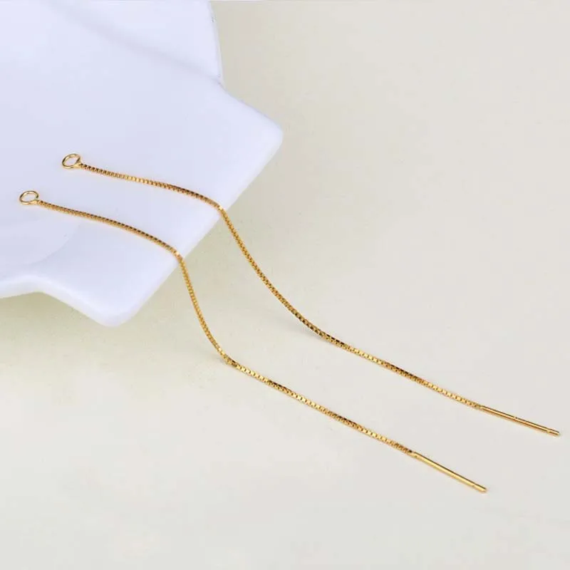 18K Gold Plated 2 пары подлинные настоящие однотонные 925 пробы серебряные серьги с нитью, висячие серьги с цепочкой, ювелирные изделия - Цвет: 18K Gold Plated