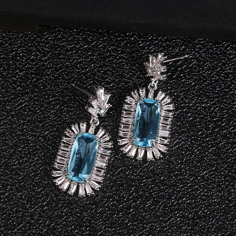 

Trendy Zircons Top Quality Cubic Zircon Earrings Big Square Stone Dubai Naija Bridal Earrings Jewelry Addiction E10014