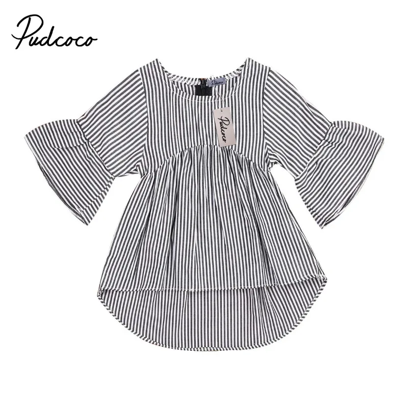 Летние и Весенние футболки для маленьких девочек длинные в полоску с длинными