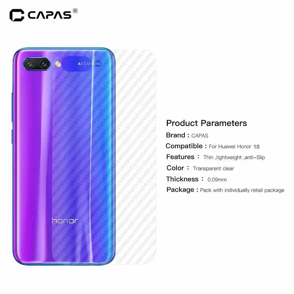 5 шт. для Huawei Honor 10 Защитная пленка экрана с 3D рисунком из углеродного волокна