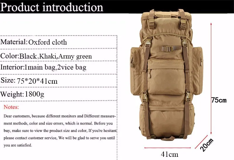 70 L large Backpack Outdoor Sports Bag 3P Military Tactical Bags For Hiking Camping Climbing Waterproof Wear-resisting Nylon Bag