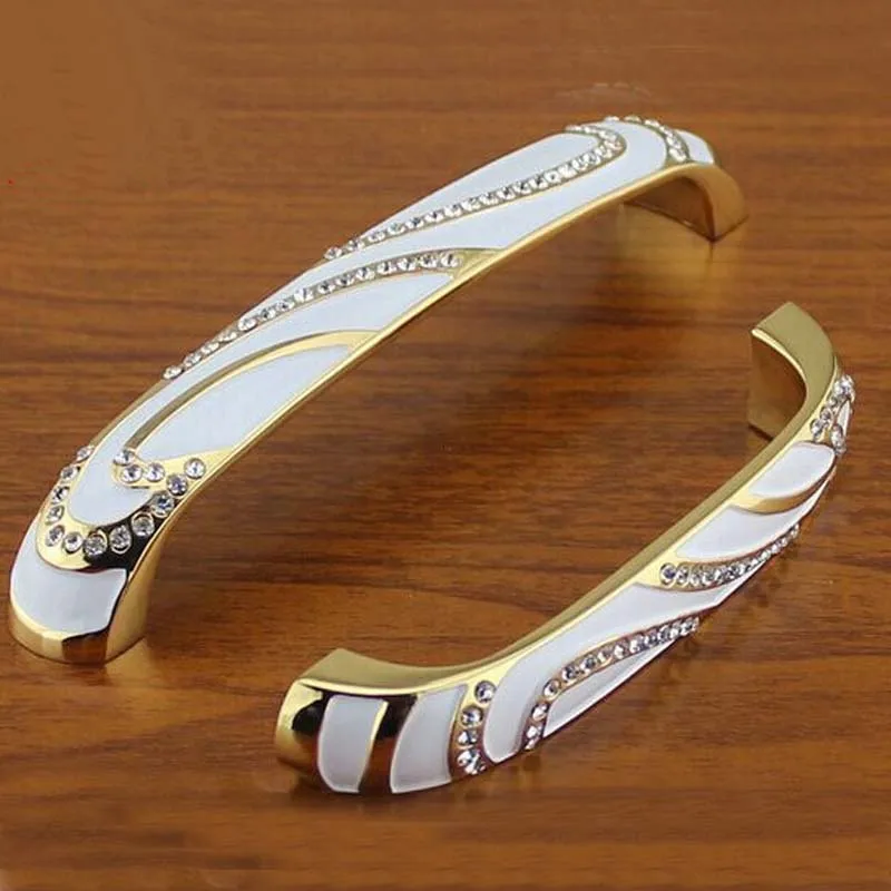 Модные роскошные стеклянные алмазные мебельные ручки 128 мм золотые белые для