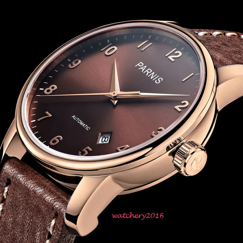 Мужские наручные часы с коричневым циферблатом и сапфировым стеклом miyota 8215 38 мм