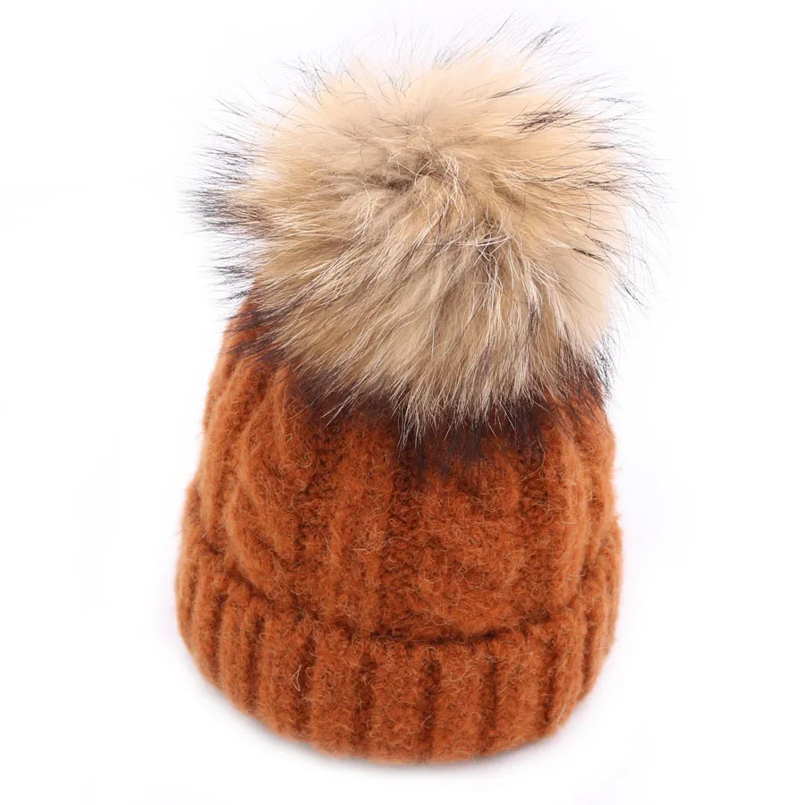 New Design Winter Kid Warm Baby Hats With Real Raccoon Fur Ball Solid Beanies 1 To 4 Years Old Children Caps 2018 Arrival | Аксессуары