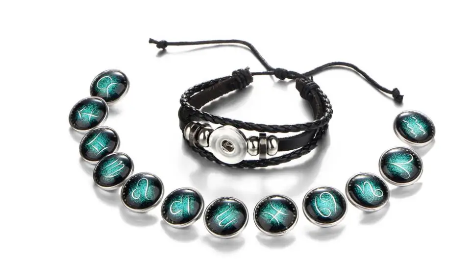 Модный светящийся кожаный браслет в стиле панк с 12 созвездиями для мужчин и