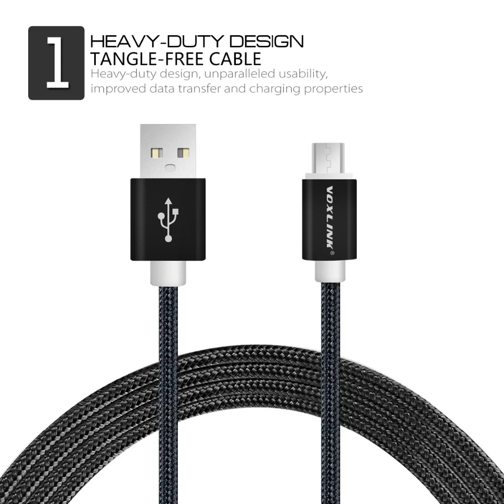 VOXLINK, 5 шт. в упаковке, USB кабель, 5 В, 2,4 А, Micro usb кабель для зарядки и передачи данных, кабель для мобильного телефона, для samsung S7, S6, Huaiwei, Xiaomi, Meizu, LG, htc