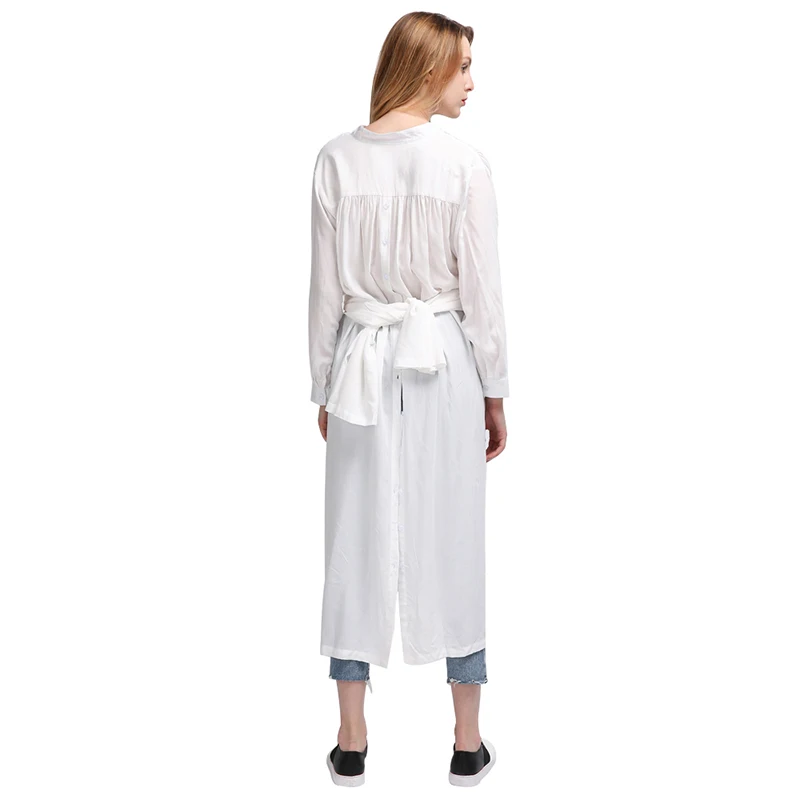 TWOTWINSTYLE сплит длинная рубашка Женский Стенд воротник фонарь рукав Ruched Белый Большой размер OL Блузка Весенняя Модная элегантная одежда