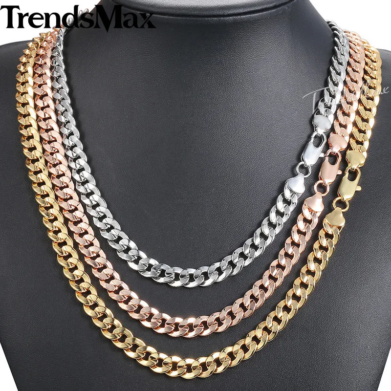 Trendsmax, мужское ожерелье, 585, розовое золото, серебро, хип-хоп, кантри звено, цепь, ожерелье для мужчин, ювелирное изделие,, Прямая поставка, 9 мм, KGN57