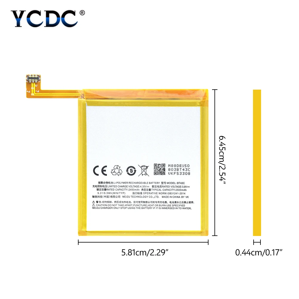 YCDC высококачественный аккумулятор BT43C для Meizu M2 Mini 2500 мАч+ Инструменты для ремонта - Цвет: 1 pcs