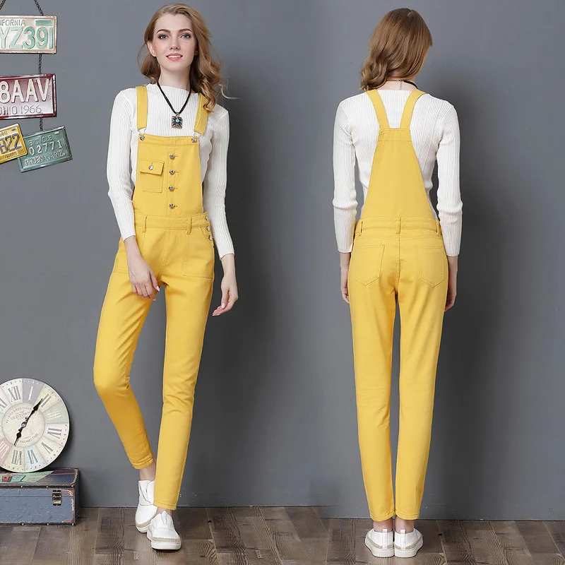 Casual Candy Yellow Denim Jumpsuits jeans Plus Size autumn overalls jeans For Women High Waist Denim Pants long Strap Rompers