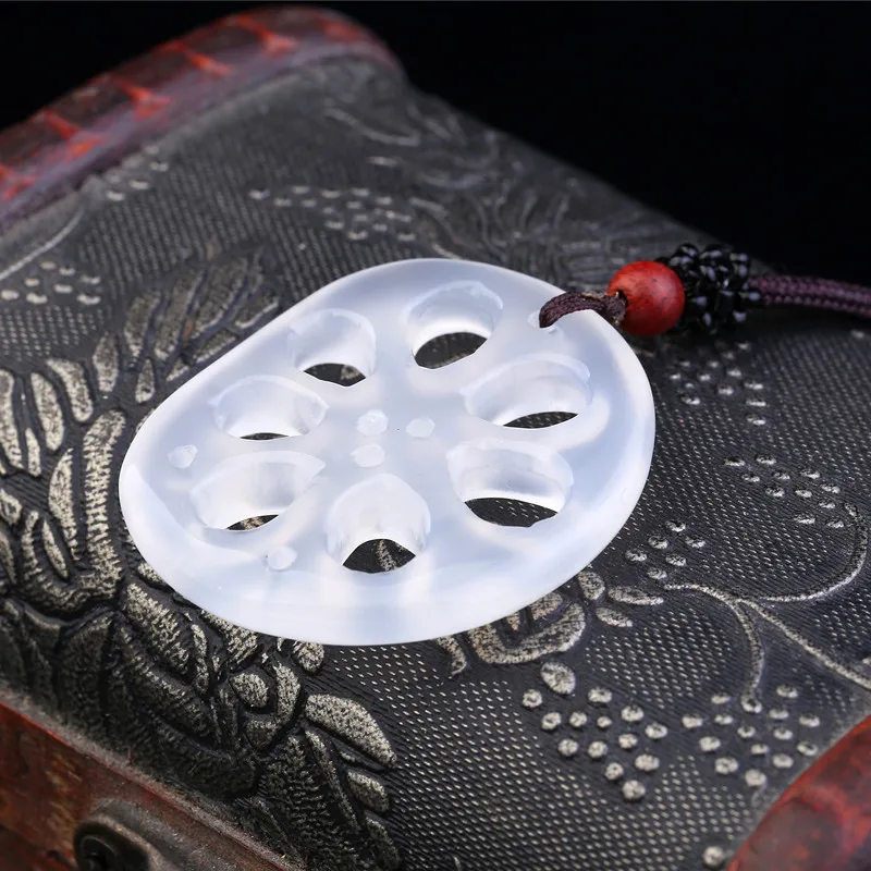 

Pure manual sculpture of lotus root slices style pendant on black cord necklace Charm men and women lovers style