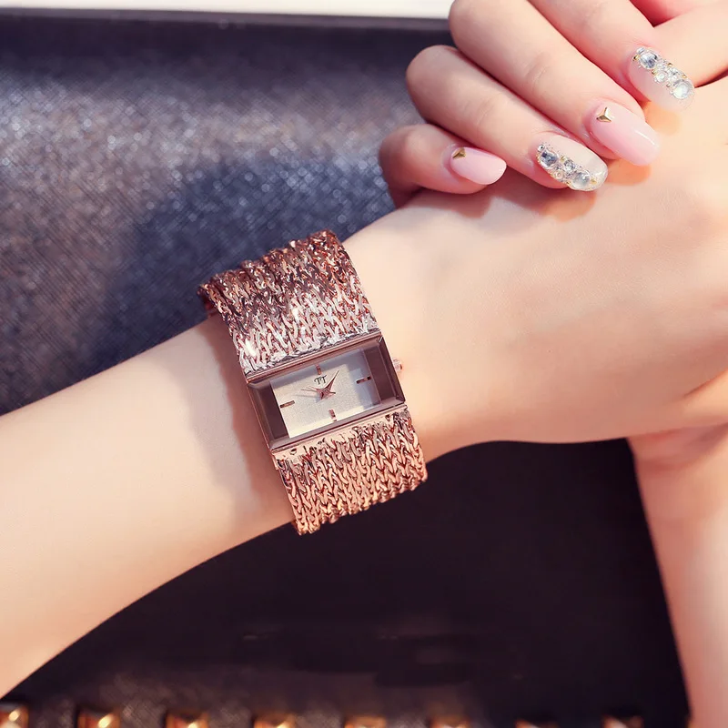 Роскошные женские часы мода площади браслет марки нержавеющей стали Кварцевые
