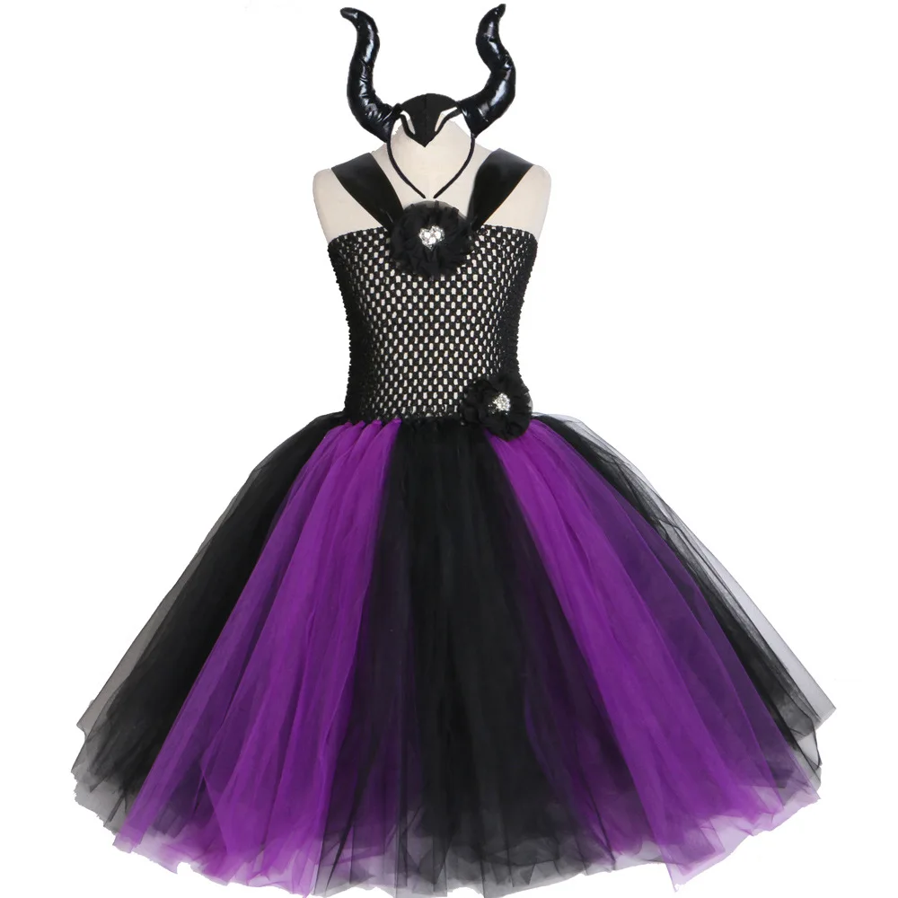 Детское платье пачка Maleficent Evil Queen с рогами детские костюмы для косплея ведьмы на