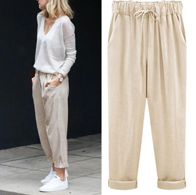 Брюки султанки Женские однотонные повседневные свободные брюки слаксы хлопково