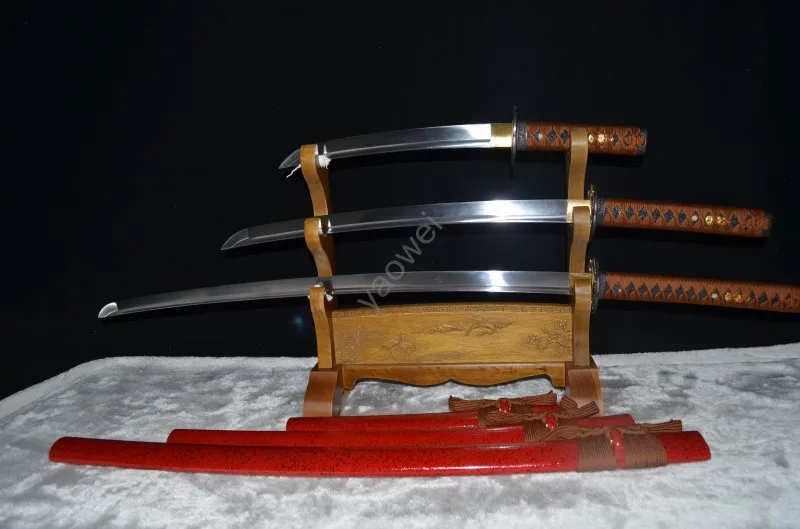 Полный Тан самурайский японский меч Набор Катана Wakizashi Танто 1060
