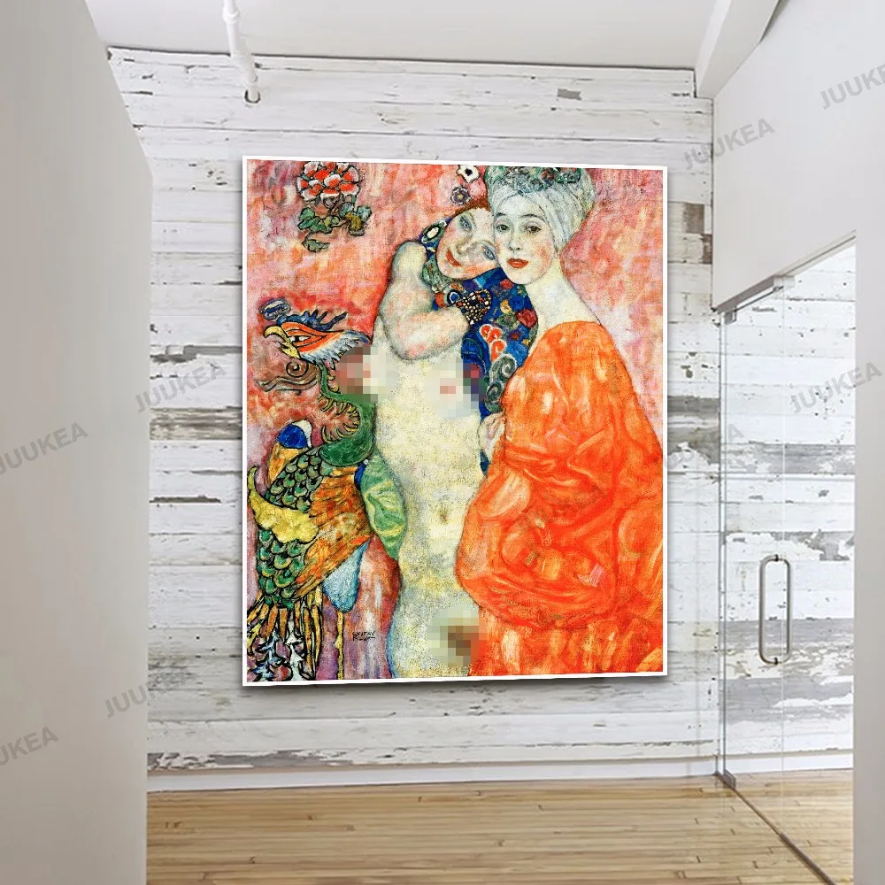 Gustav Klimt оранжевый и сестер классический художественный Рисунок Печать на холсте