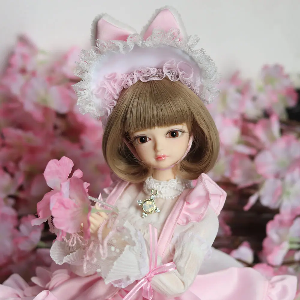 1/4 BJD белое платье розовый фартук Костюм и ободок для вашей куклы 40 см