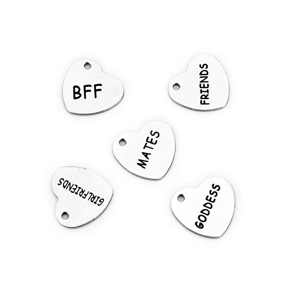 SAUVOO 5 шт. подвеска в виде сердца из нержавеющей стали 13x14 мм с выгравированными