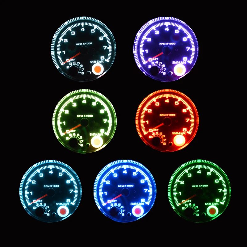 Тахометр DRAGON GAUGE 3,75 дюйма, хромированный, с 7 настраиваемыми цветами светодиодов, для автомобилей 12В, счетчик 3 3/4 дюйма, 0-8000 об/мин, с сигналом переключения.