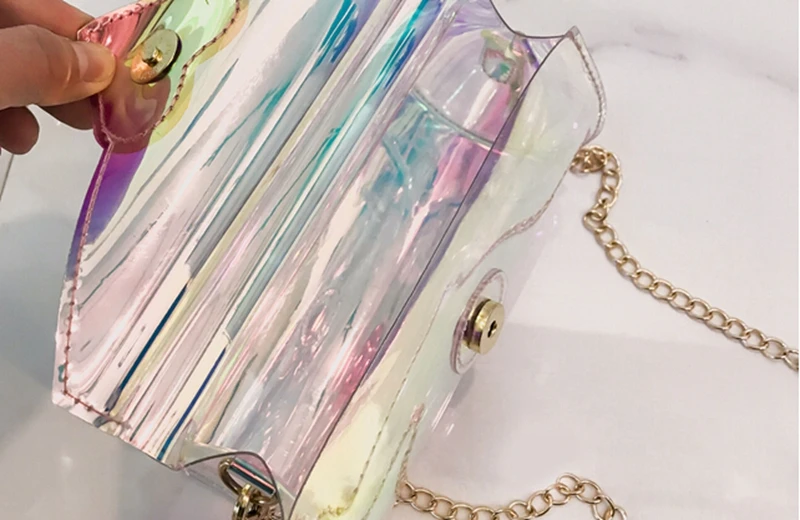 

2020 Women Transparent PVC Laser Handbag Magnetic Buckle Chain Crossbody Bag Mini Shoulder Cluth Jelly Bag