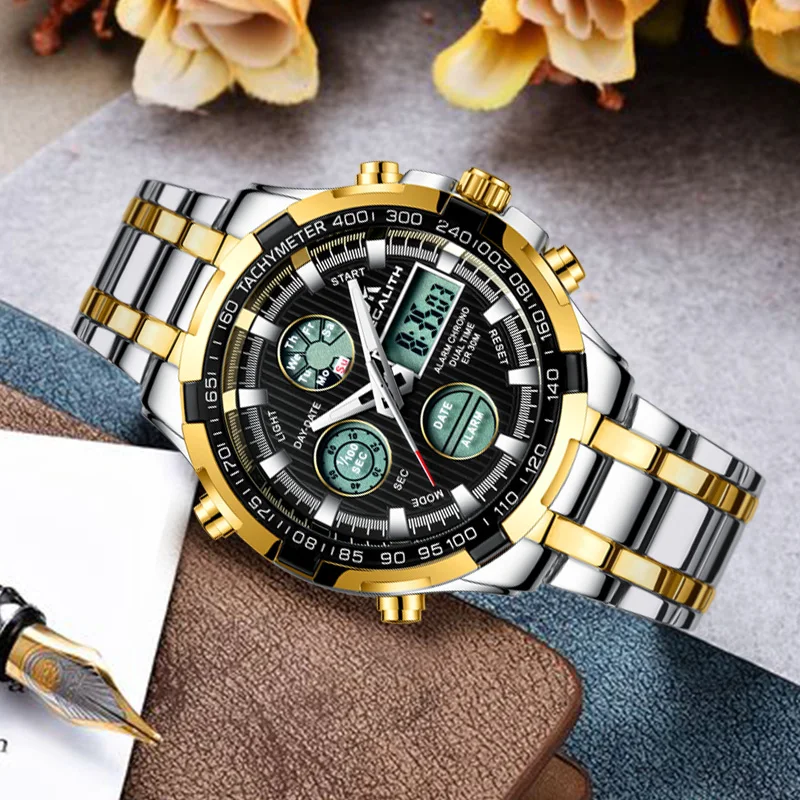 MEGALITH Digital Sports Watch Men Luxury Gold Quartz Male Clock Waterproof Chronograph Military Sport Led Wrist Mens | Наручные часы