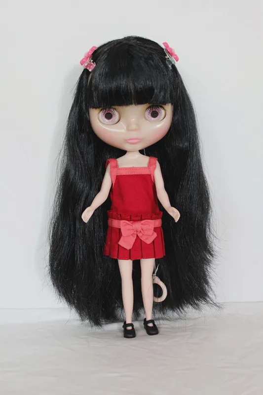 Blygirl черный Синтетические чёлки волос прямые волосы Обнаженная кукла Блит куклы прозрачной кожей обычные тела семь суставов изменить свои собственные макияж