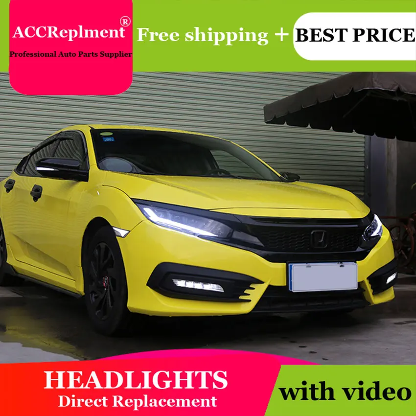 Auto Lighting Style LED Head Lamp for Honda Civic led headlights 2016-2019 signal angel eye drl H7 hid Bi-Xenon Lens low beam | Автомобили