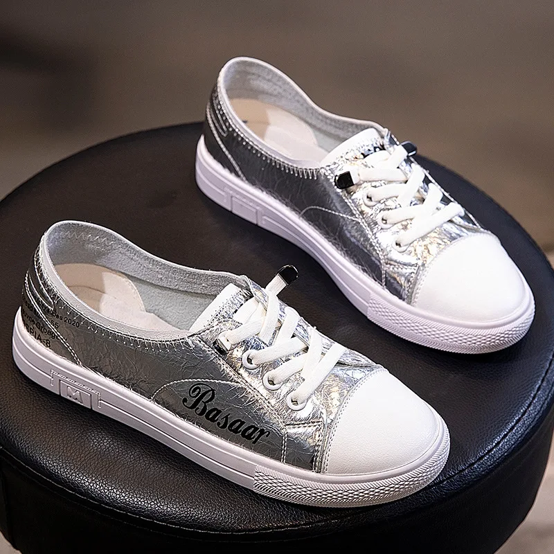 Повседневная обувь; женские модные брендовые кроссовки; цвет золотой; zapatos de mujer; женская обувь из натуральной кожи; chaussures femme; серебристая обувь на плоской подошве