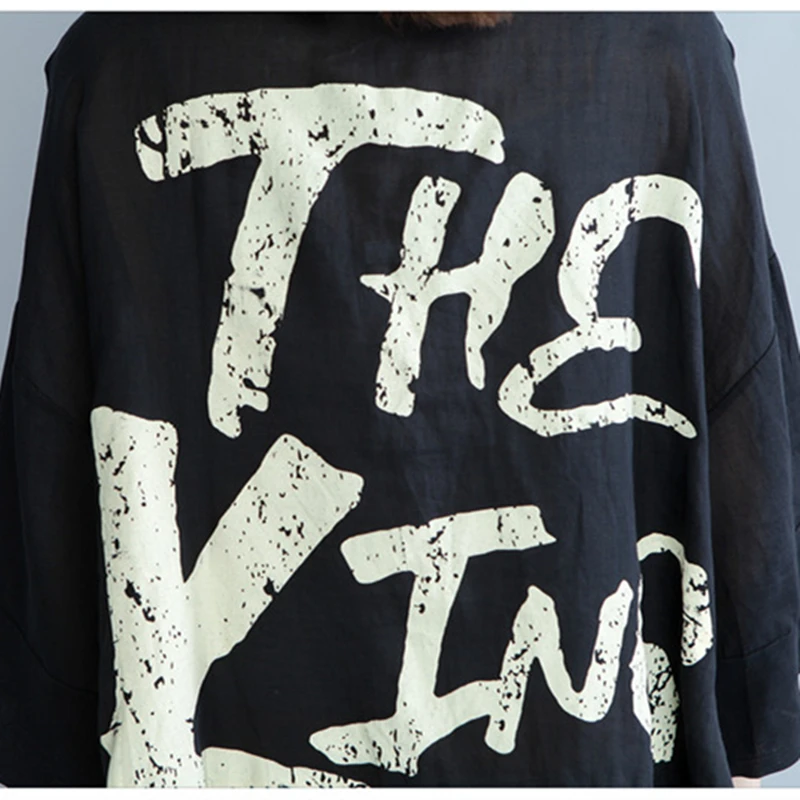 Plus Size 2019 Spring Autumn Women Fashion LetterPrint Button Tops Ladies Female Big Long Loose Split Blouse printing shirt XY41 |