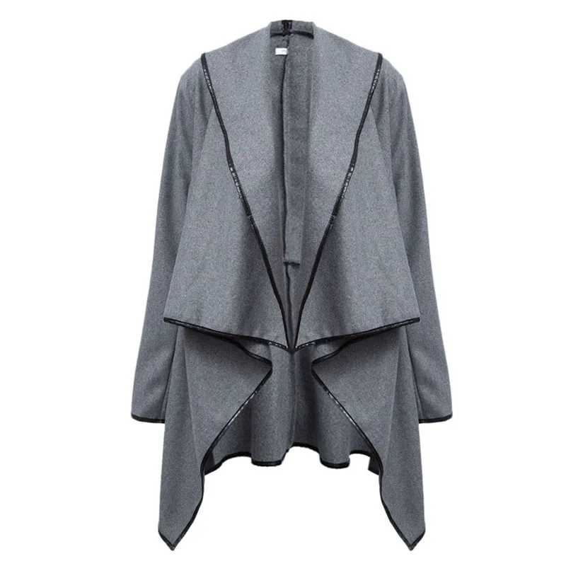 grey 1 шт. новые женские Асимметричные Длинные кашемировые пальто куртка шарф воротник однотонное пальто женское теплое пальто с длинными рукавами - Цвет: grey