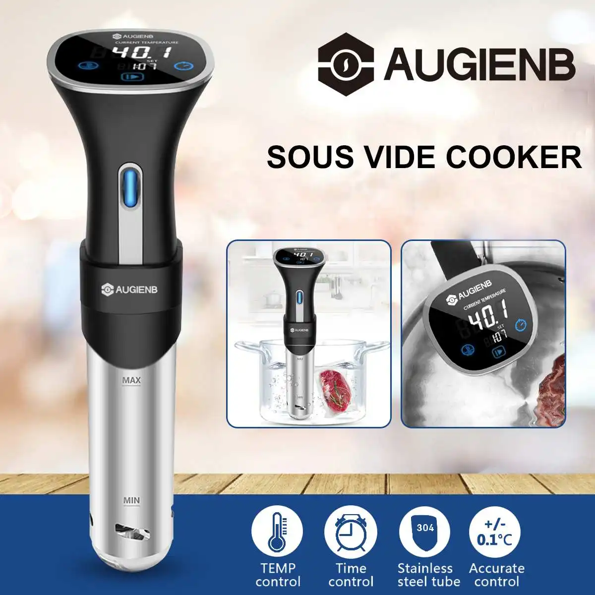 AUGIENB вакуумная медленная Sous Vide плита 800 Вт Мощный 15л погружной циркулятор Машина LCD цифровой таймер из нержавеющей стали
