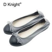colorblock cap toe bowknot genuine leather ballet flats shoes woman classic slip on zapatos de mujer sapato feminino size 34 43
