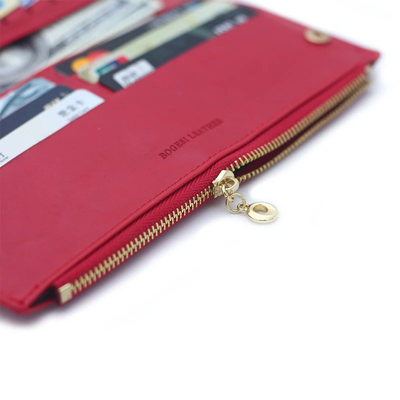 Женский кошелек с отделением для карт из натуральной кожи длинный тонкий