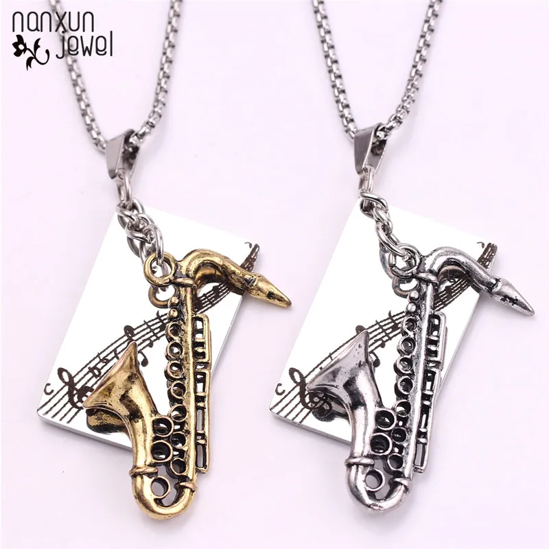 Золотой серебряный цвет мужской хип-хоп кулон в виде саксофона ожерелья на заказ