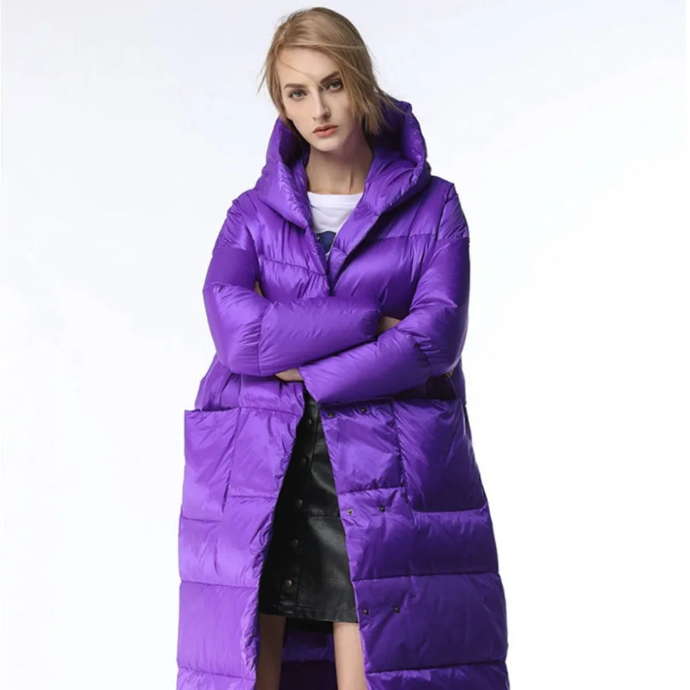 2019 Зимний новый европейский и американский пуховик с капюшоном женское длинное