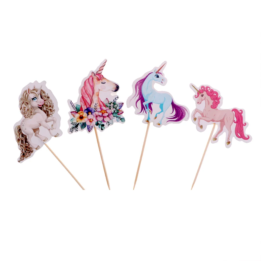 4 unicorn 24pcs 24 шт./украшение торта Единорог тема торт Топпер с торт десерт для свадьбы День рождения вечерние украшения Детские Вечерние - Цвет: 4 unicorn 24pcs