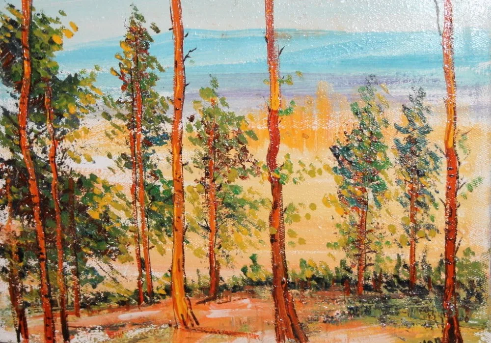 Beste Vintage Impressionistische Landschap Olieverf Op Canvas Hand Painted Wall Art Foto Bomen Ondertekend Voor Home Decoratie