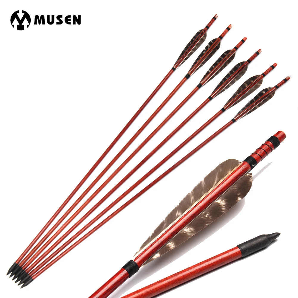 80 см стержень 500 деревянные стрелы Диаметр 8 5 мм с черным перьем индейки для