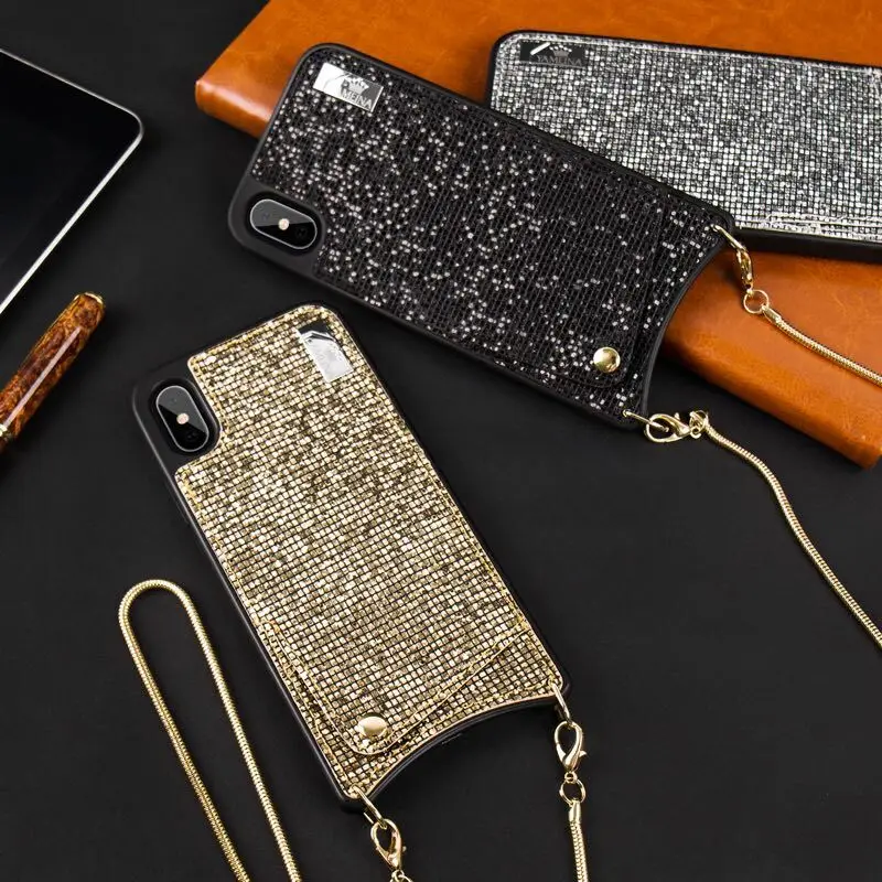 Чехол кошелек Bling для Iphone6/7/8 6 +/7 +/8 + X/XS XR & XS MAX с ремешком через