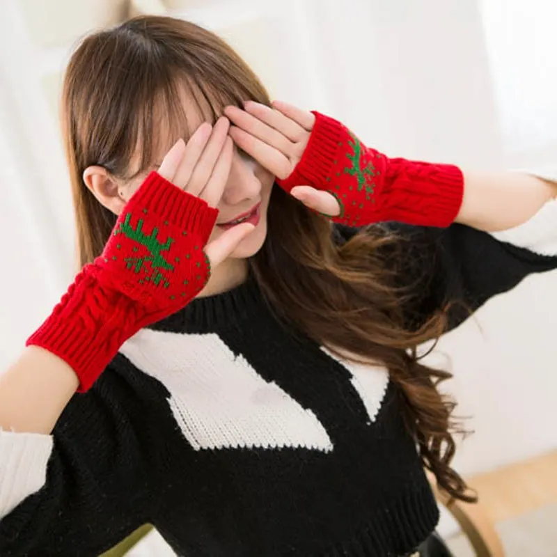 Для женщин Прихватки для мангала Стильные теплые зимние вязаные Лось варежки