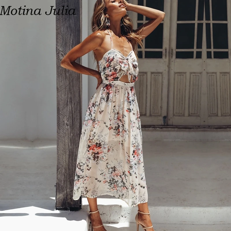 Motina Julia сексуальное длинное шифоновое платье с цветочным принтом женское летнее
