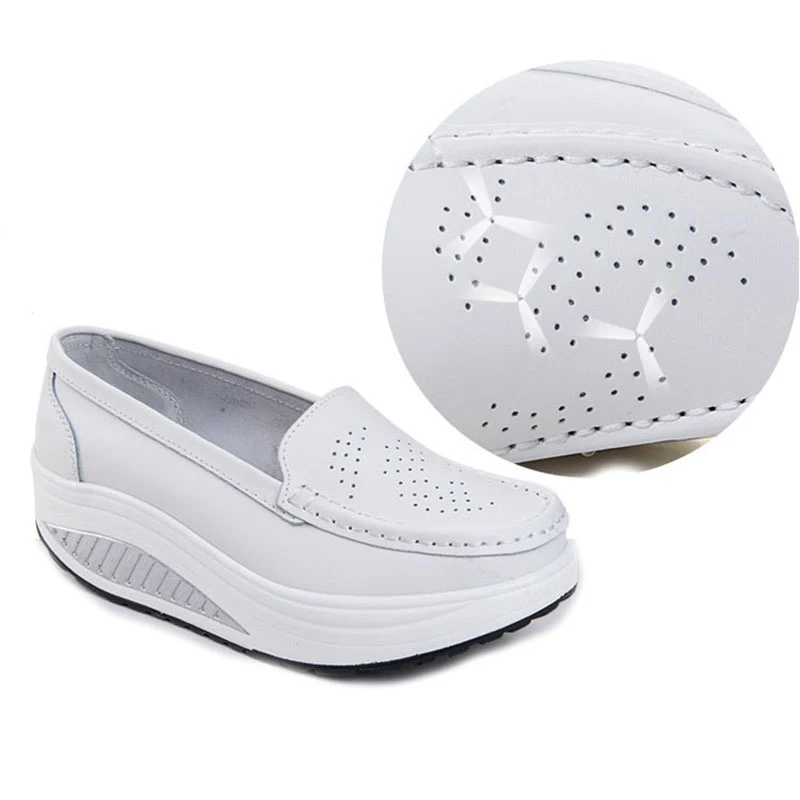 Лоферы женские из натуральной кожи на платформе повседневные туфли с