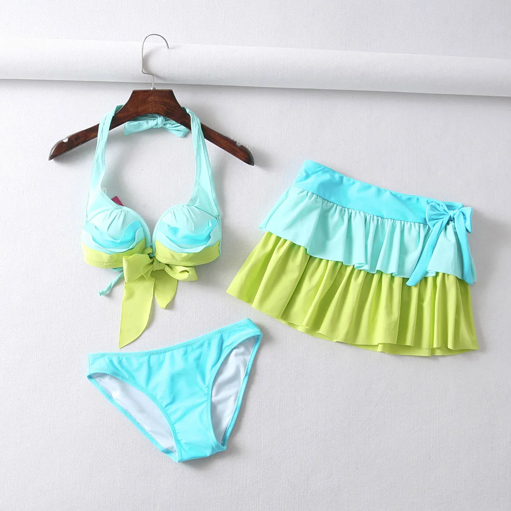 Женское лоскутное бикини из 3 частей купальники с пляжной юбкой пуш ап