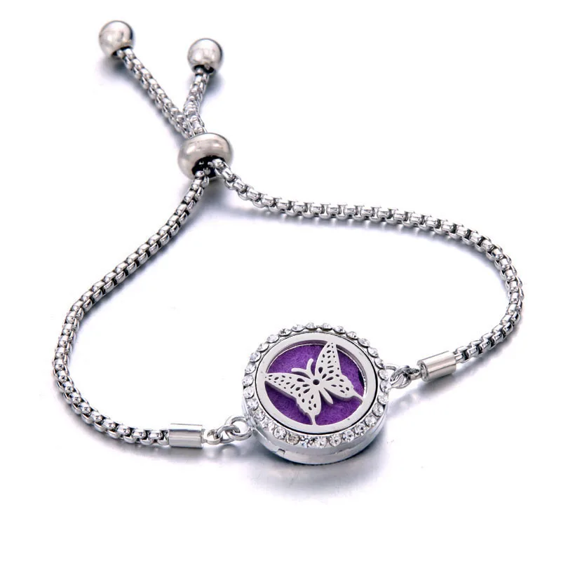 

New bracelet Butterfly pattern Perfume Aroma Diffuser Essential Oil Aromatherapy Lockets Adjustable Crystal bracelet