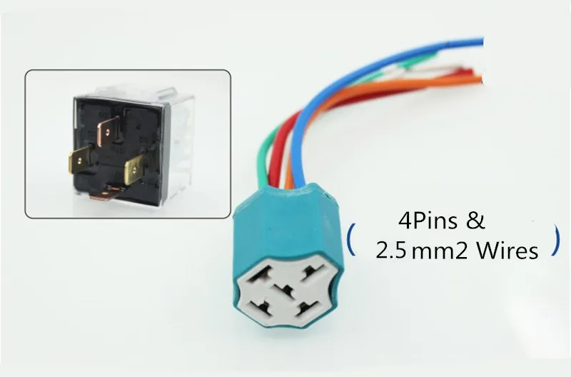 socket 4p 2.5mm2 Керамический держатель автомобильного реле, 4pin 5 контактов Авто релейное гнездо 2,5 мм2 Кабельный разъем - Габаритные размеры: socket 4p 2.5mm2