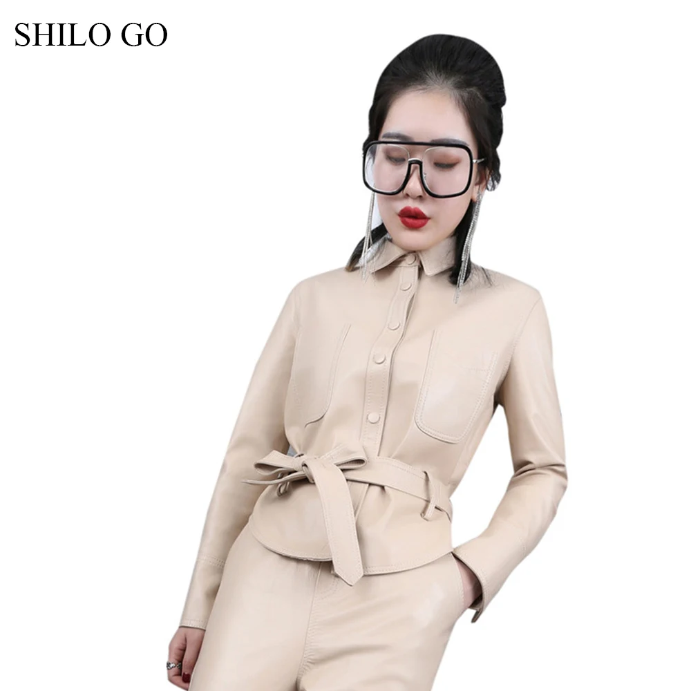 Куртка SHILO GO женская весенняя модная из натуральной овчины с отворотным
